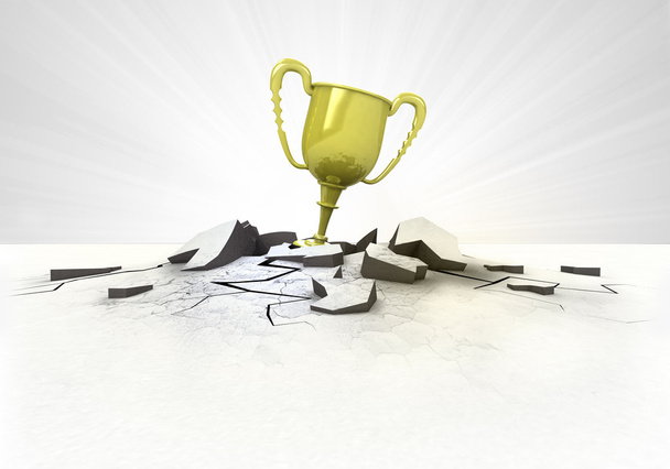 πρωταθλητής Κύπελλο κολλήσει στο έδαφος με φωτοβολίδα έννοια - Φωτογραφία, εικόνα