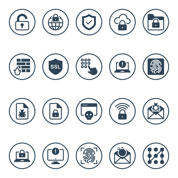 Circle glyph ikonok az internetes biztonság. - Vektor, kép