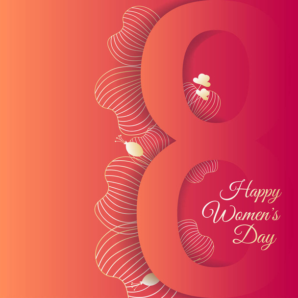 Zachte wenskaart ontwerp met nummer "8" en abstracte blaadjes voor Happy Women 's Day, 8 maart. Vierkante vector illustratie - Vector, afbeelding