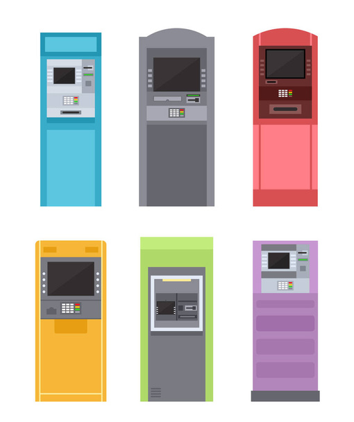 Atm bank machine for payment, street terminal isolated set, colorful banking equipment - Vettoriali, immagini