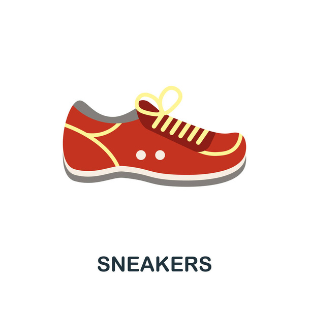 Плоская икона Кроссовок. Цветной векторный элемент из коллекции одежды. Иконка Creative Sneakers для проекта веб-дизайна, шаблонов и инфографики. - Вектор,изображение