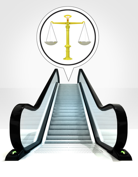 peso de la justicia en la burbuja por encima de las escaleras mecánicas que conducen al concepto ascendente
 - Foto, imagen
