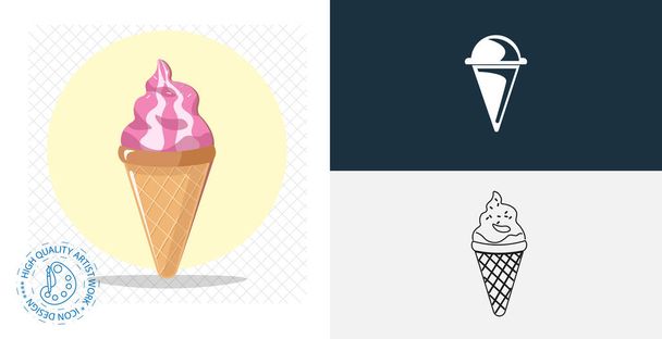 Изолированная векторная икона мороженого. линия, твердый элемент дизайна пищевых продуктов - Вектор,изображение