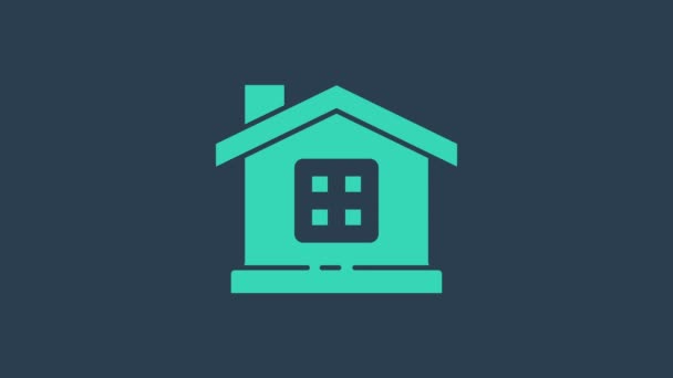 Turquoise House εικονίδιο απομονώνονται σε μπλε φόντο. Σύμβολο σπιτιού. 4K Γραφική κίνηση κίνησης βίντεο - Πλάνα, βίντεο