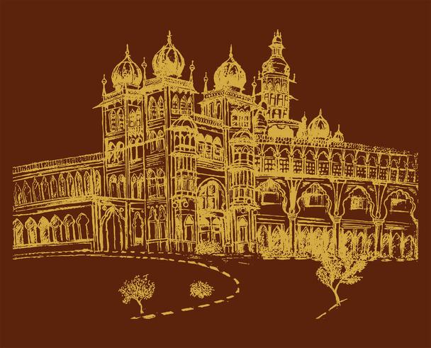 Rysunek lub szkic bardzo sławnego zarysu pałacu Mysore Edytowalna ilustracja - Wektor, obraz
