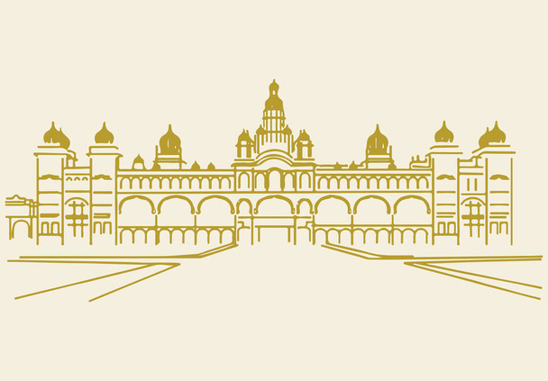 Piirustus tai Sketch of Very Famous Mysore Palace ääriviivat Muokattava kuvitus - Vektori, kuva
