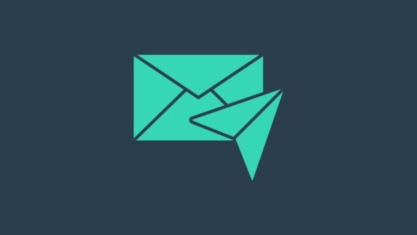 Τυρκουάζ εικόνα φακέλων απομονωμένη σε μπλε φόντο. Email σύμβολο γράμμα μήνυμα. 4K Γραφική κίνηση κίνησης βίντεο - Πλάνα, βίντεο