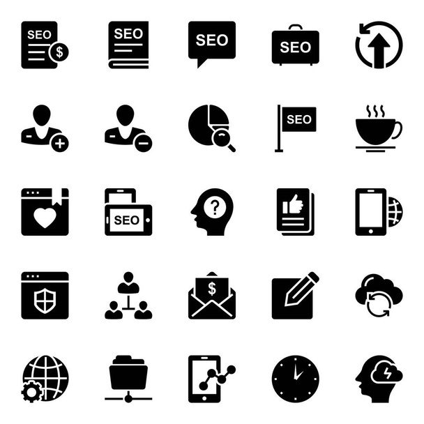 Iconos de glifos para seo y web. - Vector, Imagen