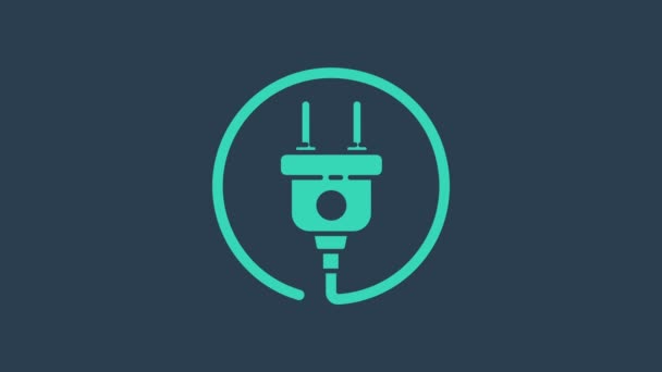 Tyrkysová elektrická zástrčka ikona izolované na modrém pozadí. Pojem připojení a odpojení elektrické energie. Grafická animace pohybu videa 4K - Záběry, video