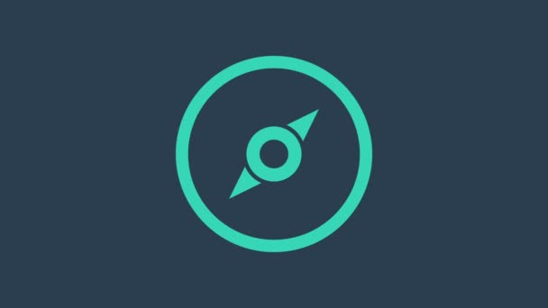 Türkiz iránytű ikon elszigetelt kék alapon. Windrose navigációs szimbólum. Szélrózsa jel. 4K Videó mozgás grafikus animáció - Felvétel, videó