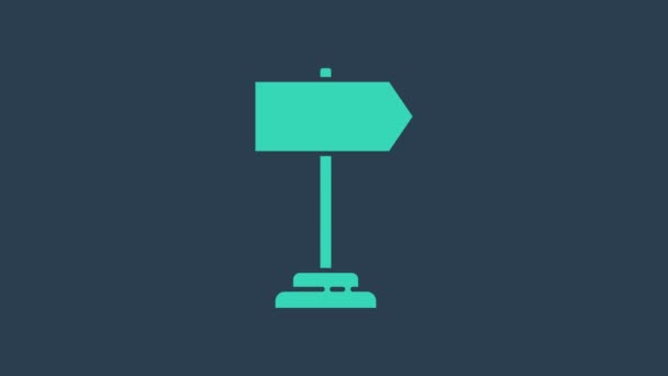 Segnale stradale turchese. Icona segnaletica isolata su sfondo blu. Simbolo puntatore. Segnale stradale isolato. Segnale di direzione. Animazione grafica 4K Video motion - Filmati, video