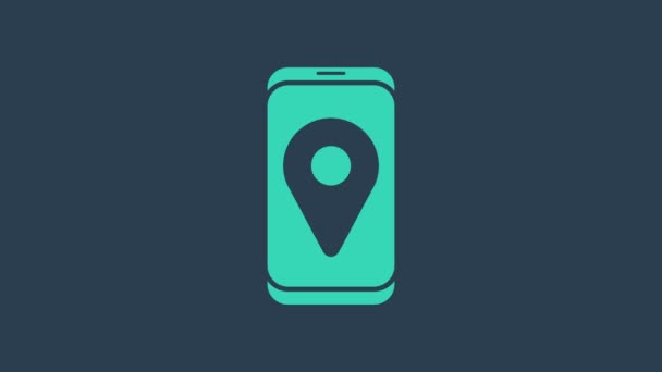 Бірюзова Інфографіка навігаційної ікони на карті міста ізольована на синьому тлі. Mobile App Interface концепт-дизайн. Концепція геолакції. 4K Відеографічна анімація - Кадри, відео