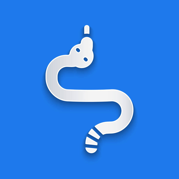 Papírvágású Kígyó ikon elszigetelt kék háttérrel. Papírművészeti stílus. Vektor. - Vektor, kép