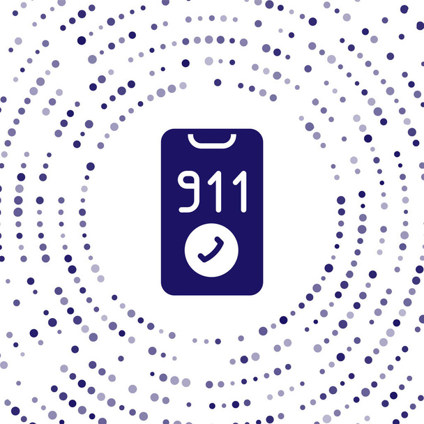 Telefono blu con l'icona 911 chiamata di emergenza isolato su sfondo bianco. Polizia, ambulanza, vigili del fuoco, chiamata, telefono. Cerchi astratti puntini casuali. Vettore. - Vettoriali, immagini