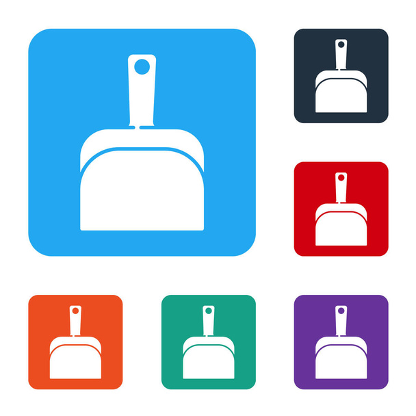 White Dustpan icon isolated on white background. Cleaning scoop services. Set icons in color square buttons. Vector. - Vector, Image