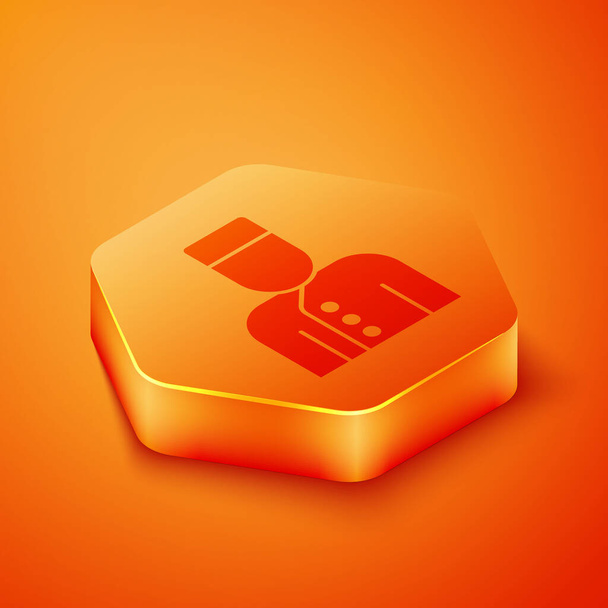 Isometrisches Concierge-Symbol isoliert auf orangefarbenem Hintergrund. Orangefarbener Sechskantknopf. Vektor. - Vektor, Bild