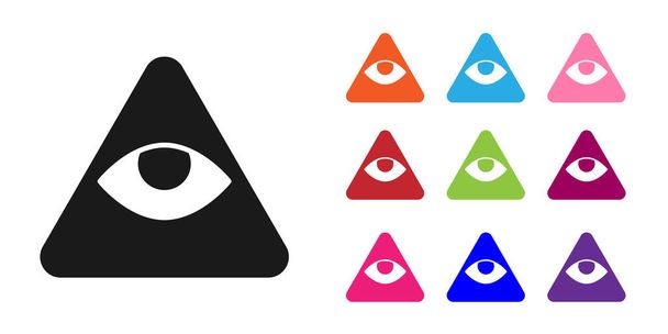 Black Masons symbol All-seeing eye of God icon isolated on white background. The eye of Providence in the triangle. Set icons colorful. Vector. - Vector, Image