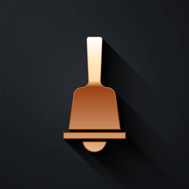 Gold Merry Christmas ringing bell icon isolated on black background. Alarm symbol, service bell, handbell sign, notification. Long shadow style. Vector. - Vektor, kép