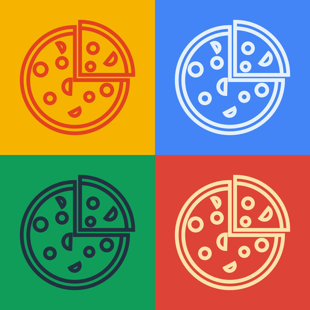 Pop art lijn Pizza pictogram geïsoleerd op kleur achtergrond. Fastfood menu. Vector Illustratie. - Vector, afbeelding