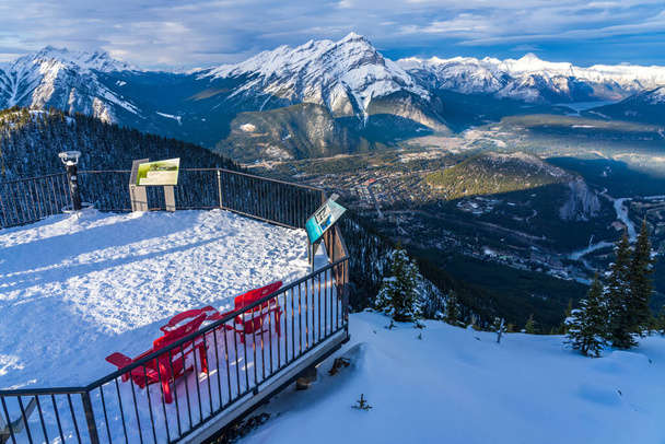 Sulphur Mountain trail, wooden stairs and boardwalks along the summit. Banff National Park, Canadian Rockies. AB, Canada - Photo, Image