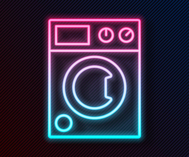 Glowing neon line Washer icon isolated on black background. Washing machine icon. Clothes washer - laundry machine. Home appliance symbol.  Vector. - Vector, Image