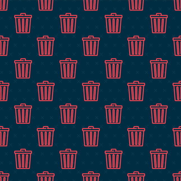 Red line Trash can icon isolated seamless pattern on black background. Garbage bin sign. Recycle basket icon. Office trash icon.  Vector. - Vector, Image