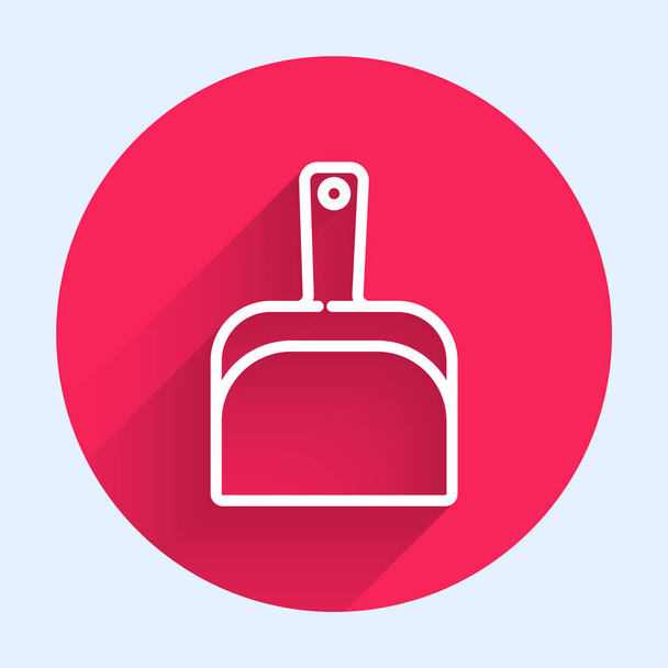 White line Dustpan icon isolated with long shadow. Cleaning scoop services. Red circle button. Vector. - Vector, Image