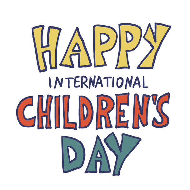 Happy childrens day text. Vector hand drawn illustartion emblem. - Vector, Image