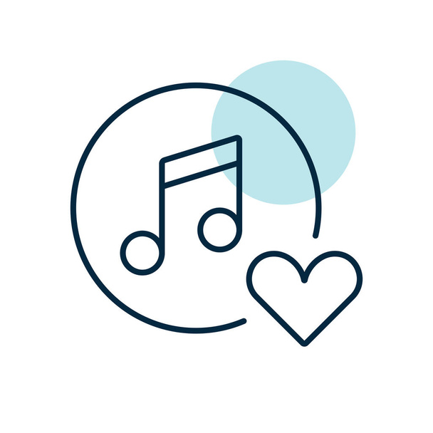 Musical note icon and favorite, like, love, care symbol. Like music icon. Musical note icon, music icon with heart sign. - Vector, afbeelding