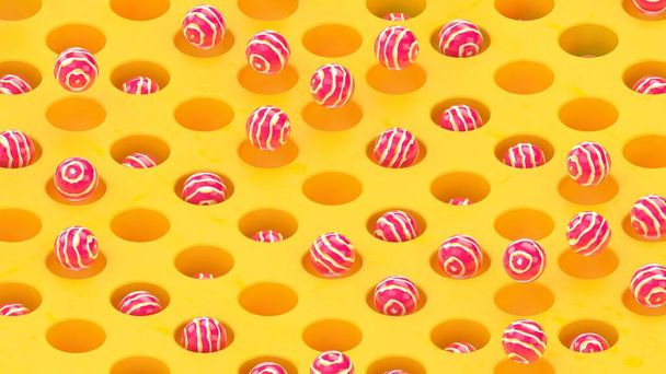 Stilvolle Süßigkeiten abstrakten Hintergrund. 3D-Abbildung rosa und gelbe Farben - Foto, Bild