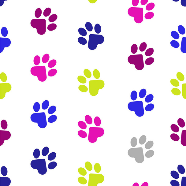 Las patas de un gato, perro, cachorro. Patrón de huella animal de color transparente para ropa de cama, telas, fondos, sitios web, tarjetas postales, impresiones de bebé, papel de embalaje.  - Foto, imagen