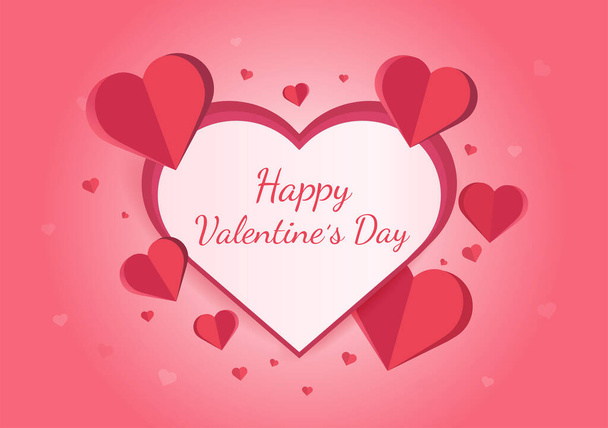 Feliz día de San Valentín vector diseño de tarjetas de felicitaciones con corazones de papel. Diseño para pancartas, volantes, postales. - Vector, imagen