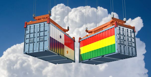 Nákladní kontejnery s bolivijskou a panamskou národní vlajkou. 3D vykreslování  - Fotografie, Obrázek