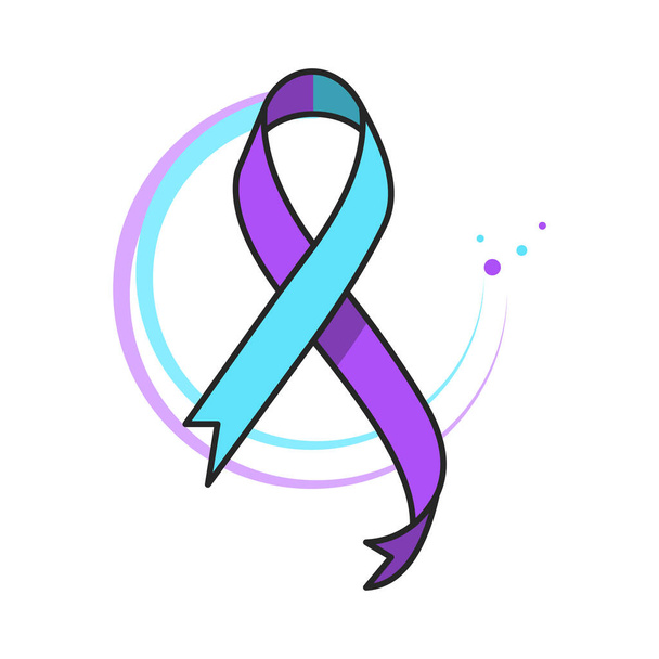 Suicide awareness teal purple ribbon. Flat style illustration. Isolated on white background.  - Vector, Image