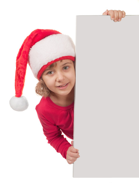 Chica en sombrero de Navidad con vacío en blanco
 - Foto, Imagen