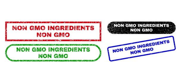 NON GMO INGREDIENTS Rectangle Stamps with Unclean Texture - Вектор,изображение