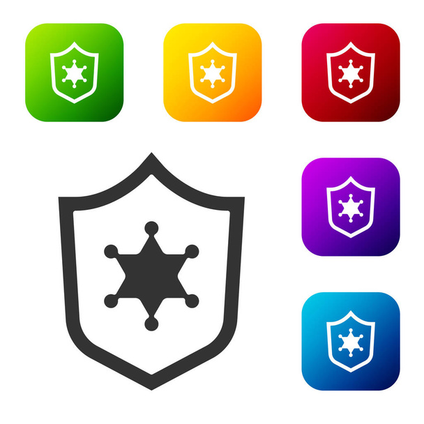 Black Police badge icon isolated on white background. Sheriff badge sign. Set icons in color square buttons. Vector. - Vector, Image