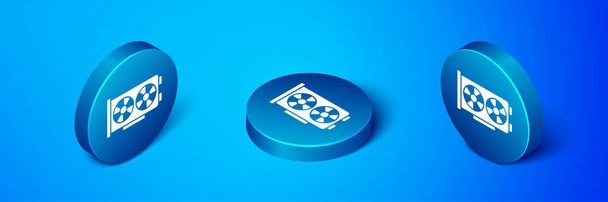 Isometric Video graphic card icon isolated on blue background. Blue circle button. Vector. - Vector, Image