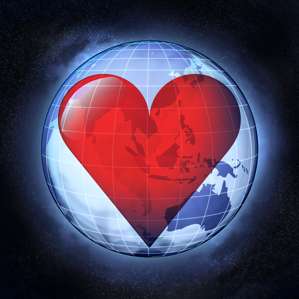 szerelem-Ázsia rajz a Föld gömb a kozmikus nézet koncepció - Fotó, kép