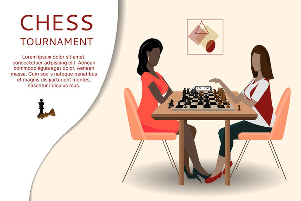 Concepto de torneo de ajedrez. Jugadoras de ajedrez. vector - Vector, Imagen