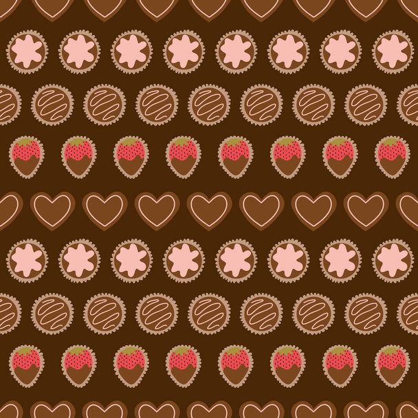 Chocolate Box Pattern Lignes de chocolat noir de bonbons au chocolat de la Saint-Valentin - Vecteur, image