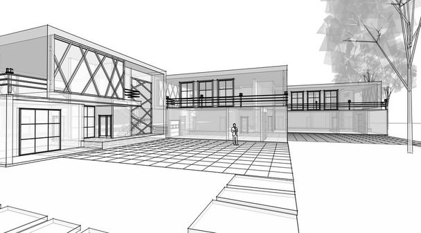архитектурный эскиз таунхауса 3d иллюстрация - Фото, изображение