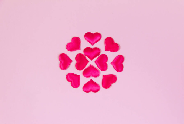 pink background and pink hearts, concept wedding congratulations on Valentine's Day, copy space - Foto, Imagen
