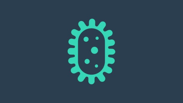 Turkoosiviruksen ikoni eristetty sinisellä pohjalla. Corona virus 2019-nCoV. Bakteerit ja bakteerit, solusyöpä, mikrobi, sienet. 4K Video motion graafinen animaatio - Materiaali, video