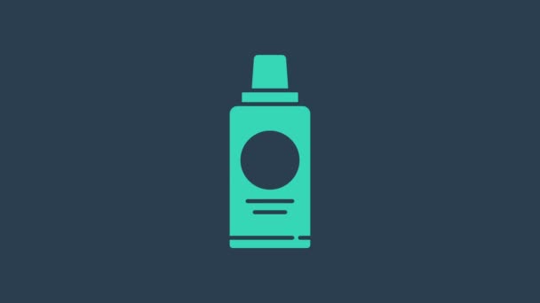 Turquoise fles shampoo pictogram geïsoleerd op blauwe achtergrond. 4K Video motion grafische animatie - Video