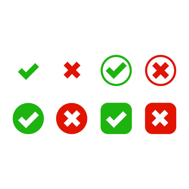 Green check mark and red cross icon symbol vector - Vector, Imagen