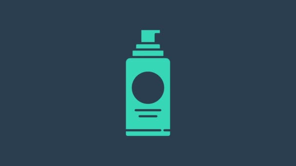 Turkoois spuitbus voor haarlak, deodorant, anti-transpirant icoon geïsoleerd op blauwe achtergrond. 4K Video motion grafische animatie - Video