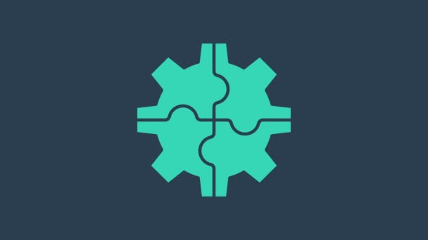 Icono de Turquoise Gear aislado sobre fondo azul. Señal de configuración del engranaje Cogwheel. Un símbolo de engranaje. Animación gráfica de vídeo 4K - Metraje, vídeo