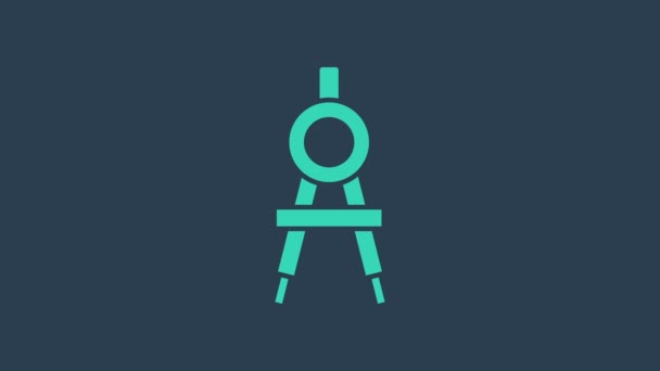 Icono de brújula de dibujo turquesa aislado sobre fondo azul. Señal de brújulas. Dibujo y herramientas educativas. Instrumento geométrico. Animación gráfica de vídeo 4K - Metraje, vídeo
