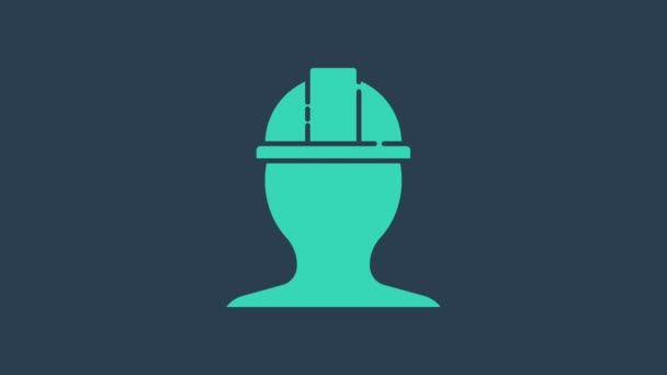 Icône de casque de sécurité Turquoise Worker isolé sur fond bleu. Animation graphique de mouvement vidéo 4K - Séquence, vidéo